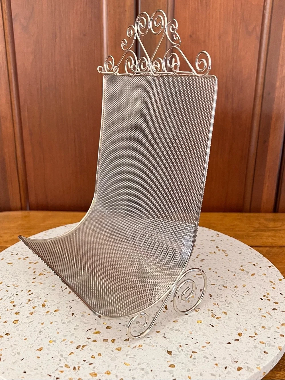 Vintage Metal Mesh Jewelry Holder with Scroll Trim